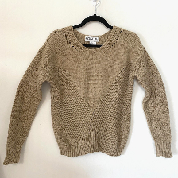 Wildfox Weekday Fuzzy Chunky Knit Design Oatmeal Tan Boxy Sweater Jumper S - Picture 9 of 10